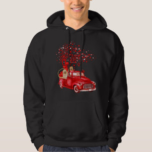 Pomeranian Riding Red Truck Valentine Butterfly He Hoodie