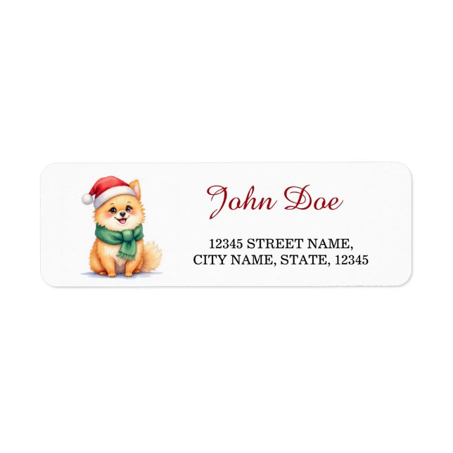 Pomeranian Santa Hat Christmas Return Address (Front)