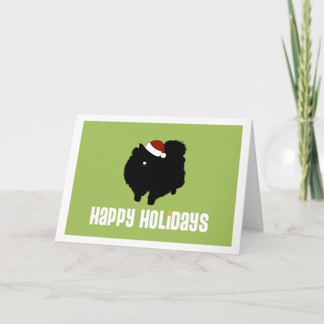 Pomeranian Santa Hat Holiday Card (Front)