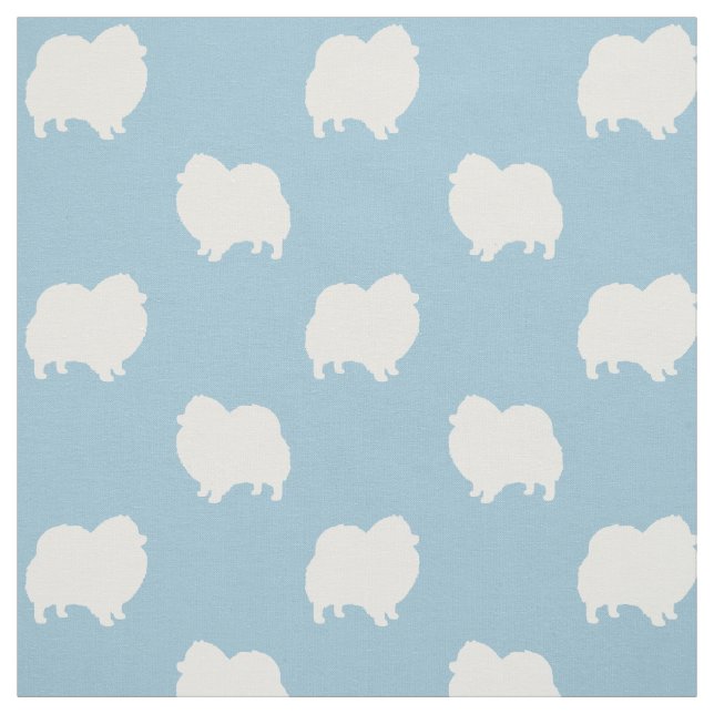 Pomeranian Silhouettes Blue and White Patterned Fabric (Swatch)
