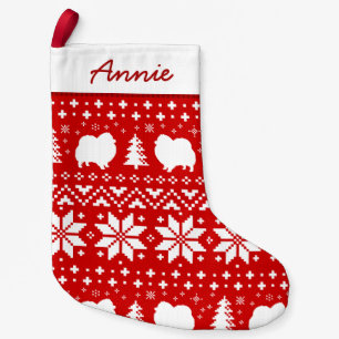 Pomeranian Silhouettes Cute Holiday Pattern Small Christmas Stocking