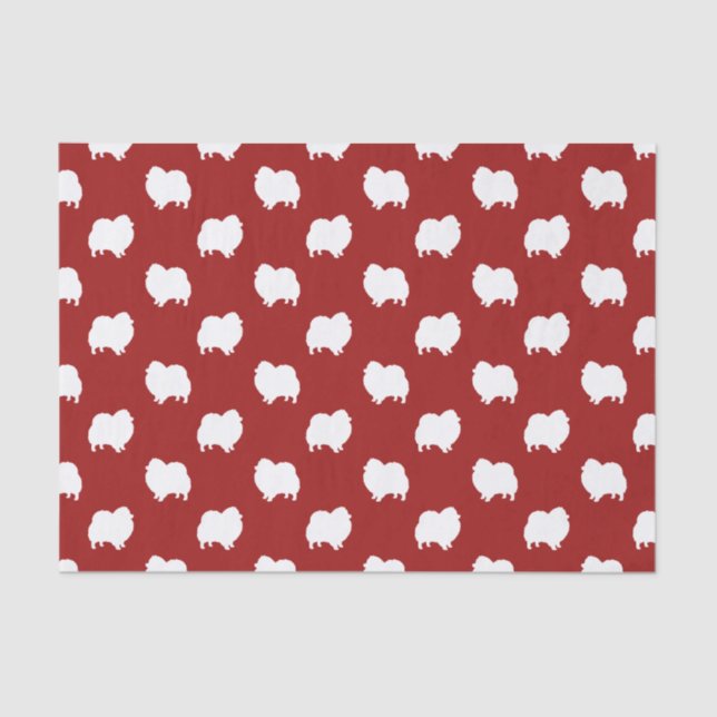 Pomeranian Silhouettes Pattern Red Tissue Paper (Front)