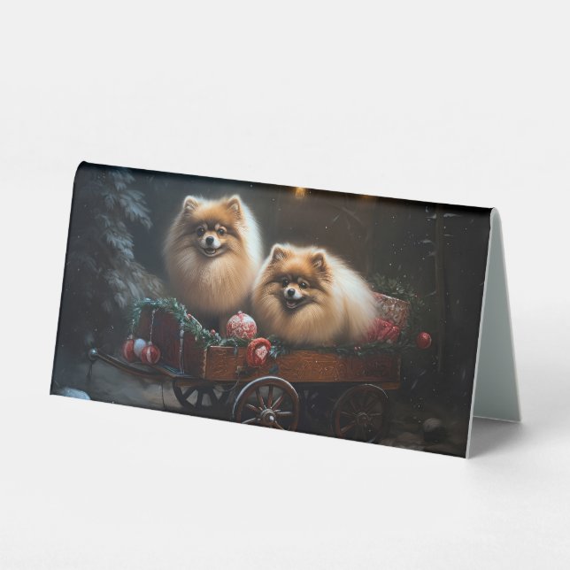 Pomeranian Snowy Sleigh Christmas Decor (Front)