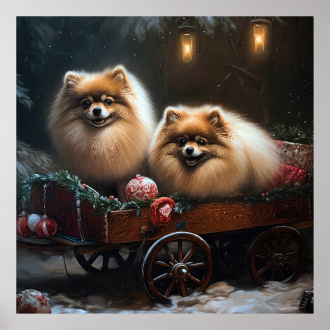 Pomeranian Snowy Sleigh Christmas Decor (Front)