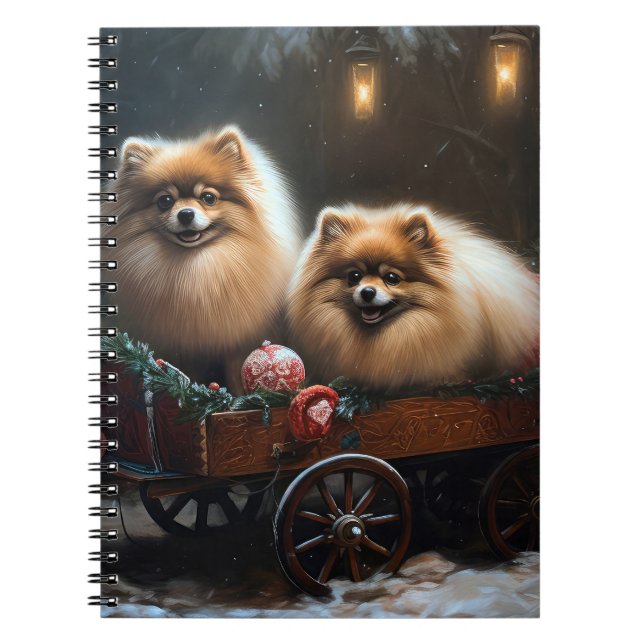 Pomeranian Snowy Sleigh Christmas Decor Notebook (Front)