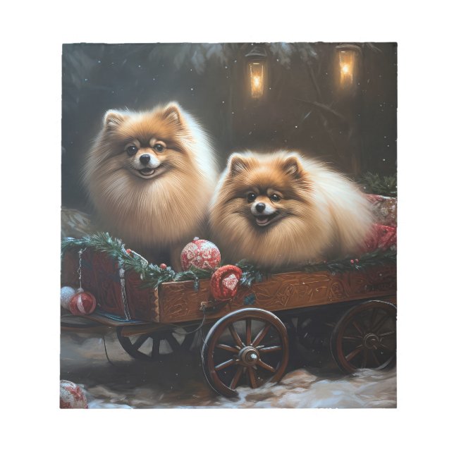 Pomeranian Snowy Sleigh Christmas Decor Notepad (Front)