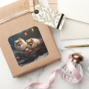 Pomeranian Snowy Sleigh Christmas Decor Square Sticker