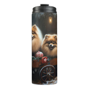 Pomeranian Snowy Sleigh Christmas Decor Thermal Tumbler
