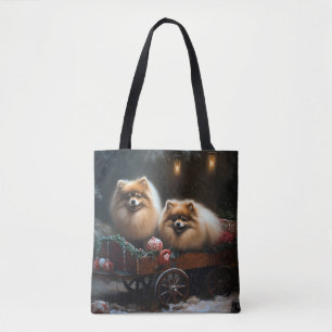 Pomeranian Snowy Sleigh Christmas Decor Tote Bag