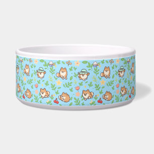 Pomeranian Spring Floral Dog Bowl Cute Pet Design