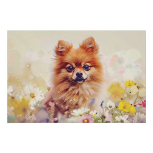 Pomeranian Spring Wildflowers Decoupage Poster