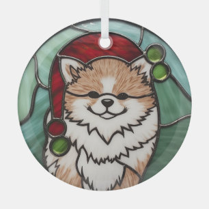 Pomeranian Stained Glass Christmas Glass Tree Decoration