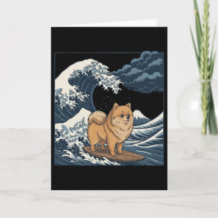 Pomeranian Surfing Japanese Wave _1 Card