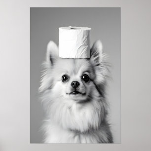 Pomeranian Toilet Paper Roll Print, Funny Bathroom Poster