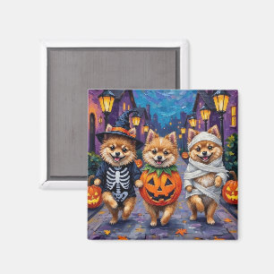 Pomeranian Trick-or-Treating in Halloween Costumes Magnet