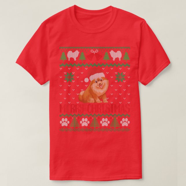 Pomeranian Ugly Christmas Happy Dog Merry Xmas  T-Shirt (Design Front)