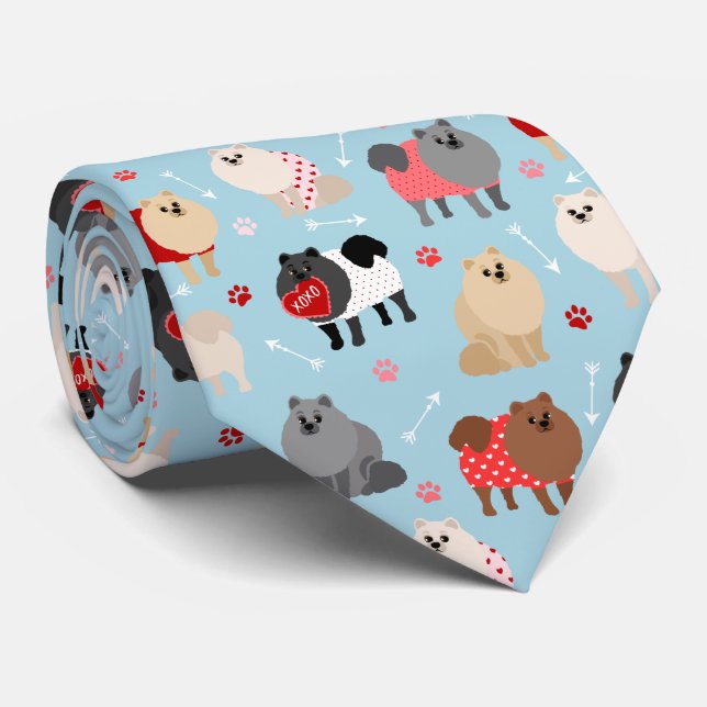 Pomeranian Valentine Pattern Neck Tie (Rolled)