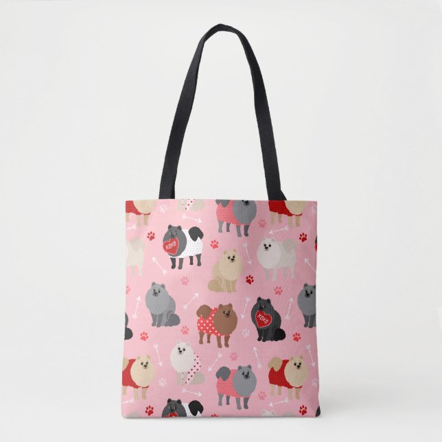 Pomeranian Valentine Pattern Tote Bag (Front)