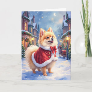 Pomeranian Victorian Christmas Village Holiday Dog Card