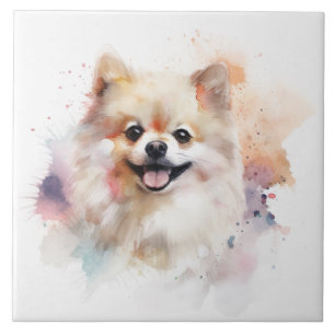 Pomeranian Watercolor Dog Tile