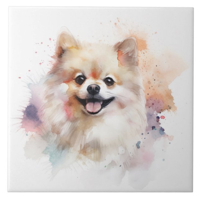 Pomeranian Watercolor Dog Tile (Front)