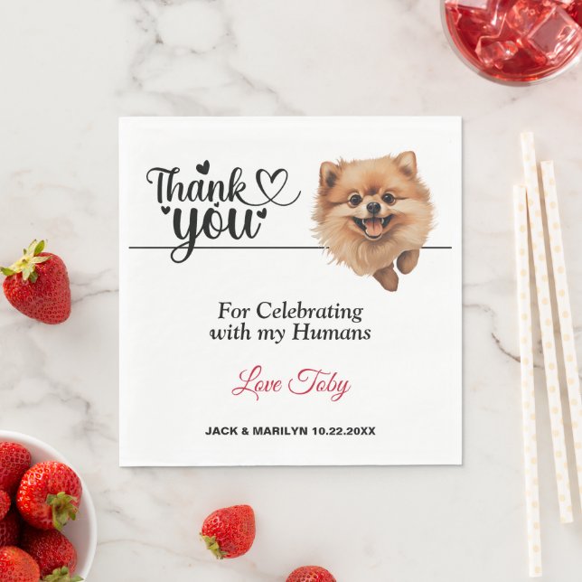 Pomeranian Wedding Thank You Napkin (Insitu)