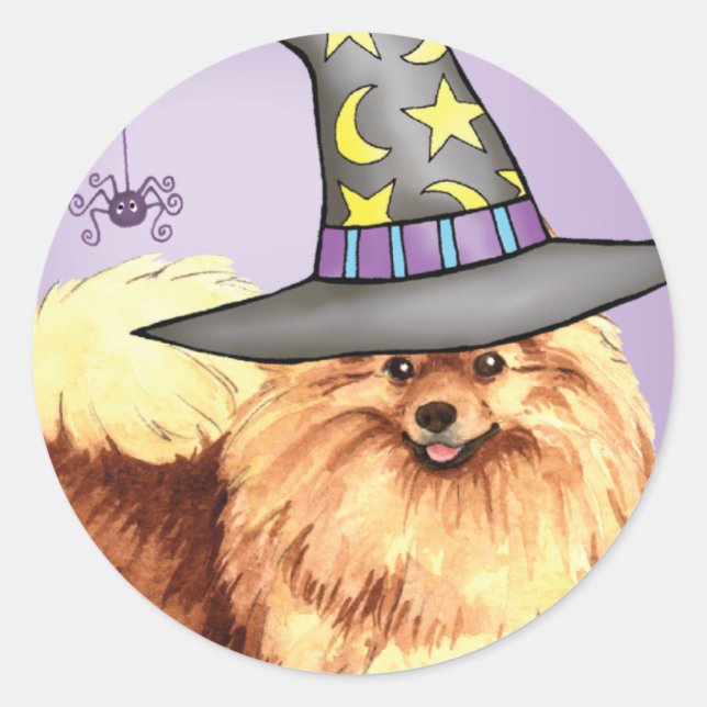 Pomeranian Witch Classic Round Sticker (Front)