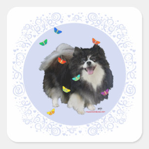 Pomeranian with Butterflies Square Sticker