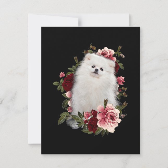 Pomeranian With Flower Card (Front)