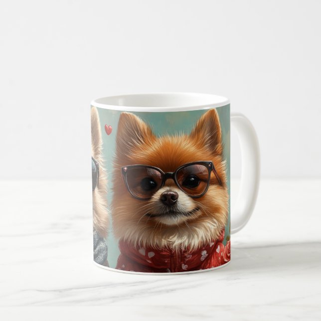 Pomeranian With Heart Roses Valentine's Day  Coffee Mug (Front Right)