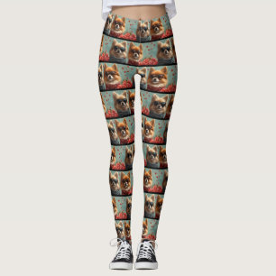 Pomeranian With Heart Roses Valentine's Day Leggings