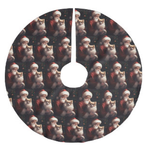 Pomeranian With Santa Claus Festive Christmas  Brushed Polyester Tree Skirt