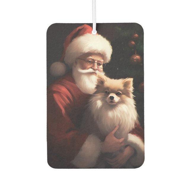 Pomeranian With Santa Claus Festive Christmas  Car Air Freshener (Front)
