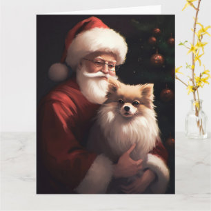 Pomeranian With Santa Claus Festive Christmas  Card