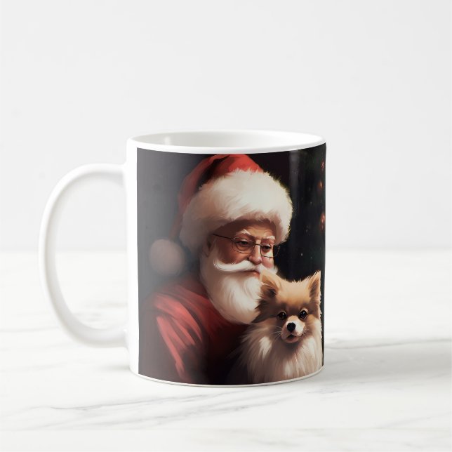 Pomeranian With Santa Claus Festive Christmas  Coffee Mug (Left)