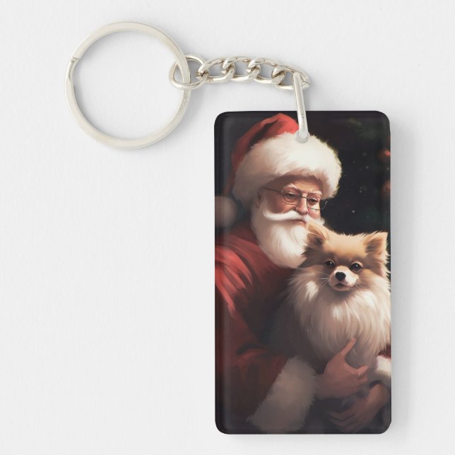 Pomeranian With Santa Claus Festive Christmas  Key Ring (Front)