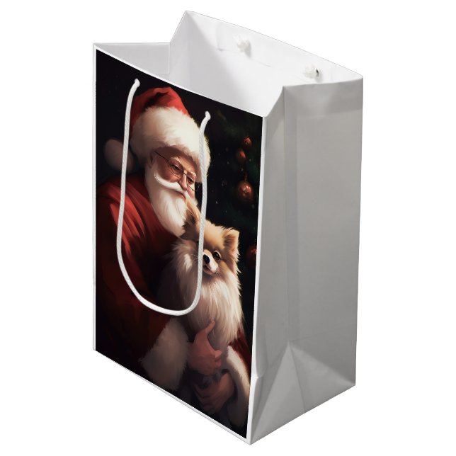 Pomeranian With Santa Claus Festive Christmas  Medium Gift Bag (Front Angled)