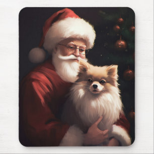 Pomeranian With Santa Claus Festive Christmas  Mouse Mat