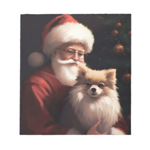 Pomeranian With Santa Claus Festive Christmas Notepad