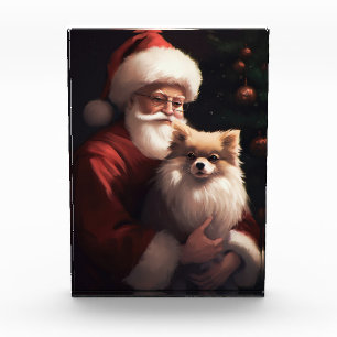 Pomeranian With Santa Claus Festive Christmas Photo Block