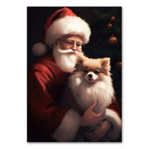 Pomeranian With Santa Claus Festive Christmas Table Number