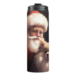 Pomeranian With Santa Claus Festive Christmas  Thermal Tumbler