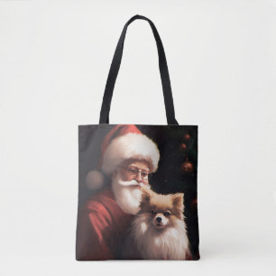 Pomeranian With Santa Claus Festive Christmas Tote Bag