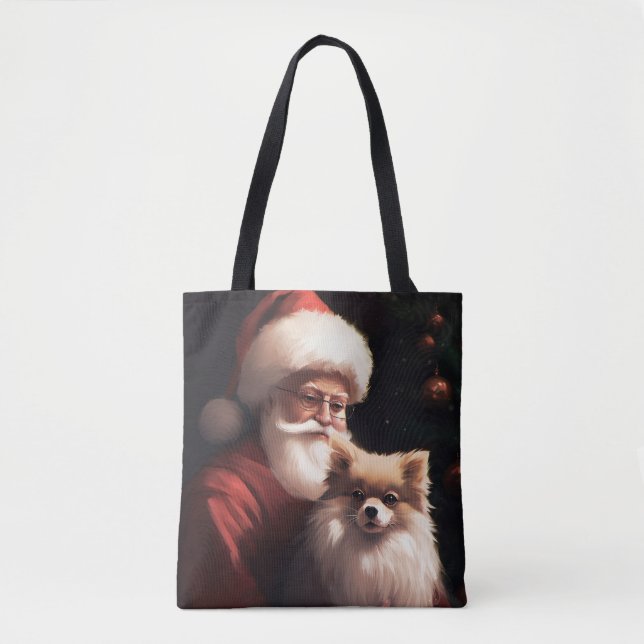 Pomeranian With Santa Claus Festive Christmas  Tote Bag (Front)