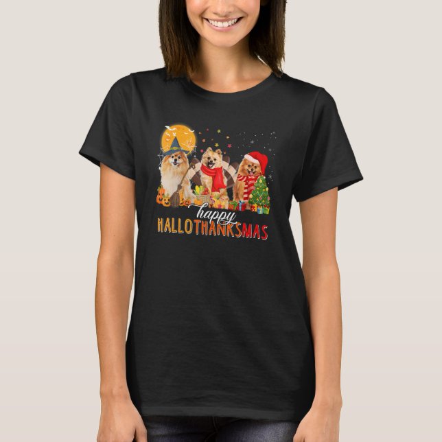 Pomeranian Wizard Hat Turkey Santa Hat Happy Hallo T-Shirt (Front)