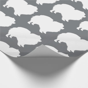 Pomeranian wrapping paper white silhouette grey