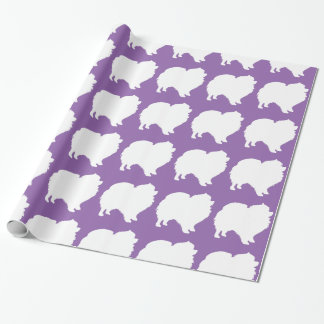 Pomeranian wrapping paper white silhouette purple