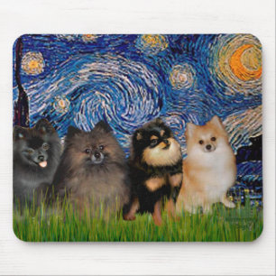 Pomeranians (four) - Starry Night Mouse Mat