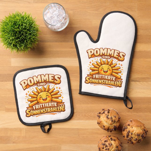 Pommes sind frittierte Sonnenstrahlen -  Oven Mitt & Pot Holder Set (Top Down)