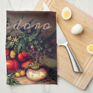 Pomodoro botanical tomatoes personalised tea towel
